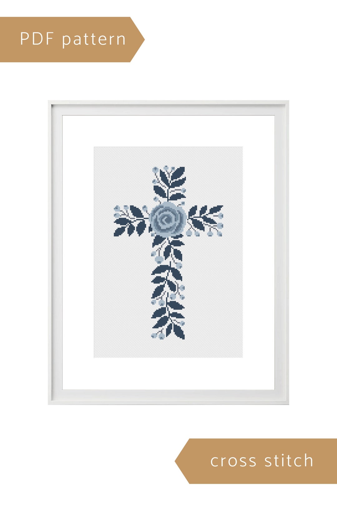 Religious Cross Stitch PDF Pattern, Cross From Roses and Leaves, Jesus ...