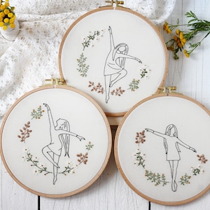 SET of 3 embroidery patterns, Dancing women hand embroidery, DIY gift for ballerina, Modern hoop decoration, Easy to follow instruction