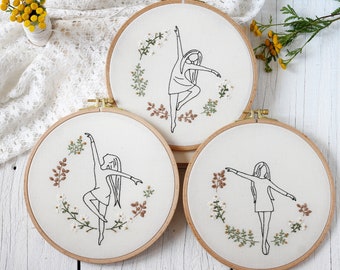 SET of 3 embroidery patterns, Dancing women hand embroidery, DIY gift for ballerina, Modern hoop decoration, Easy to follow instruction