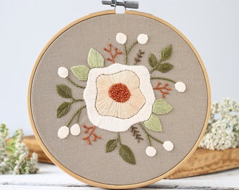 Embroidered flowers. Hand embroidery patterns. Floral needlepoint. PDF Digital Download. DIY hoop embroidery.