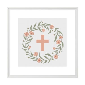 Religious Sign Cross Stitch Pattern, Delicate Wreath of Wildflowers ...