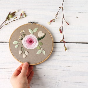 Hand embroidery pattern, Romantic floral bouquet with rose, Botanical DIY decoration, 6 inches hoop wall art decor, PDF tutorial with photos image 4