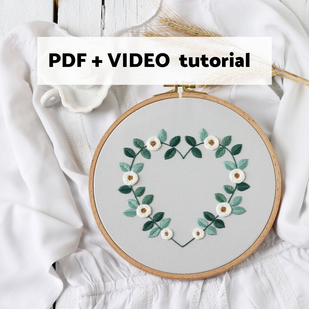 Wreath Heart Hand Embroidery Pattern, Wedding Floral Border Design, PDF ...