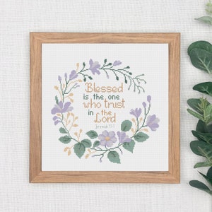 Bible Verse Cross Stitch Pattern, Declicate Floral Wreath With Flowers ...