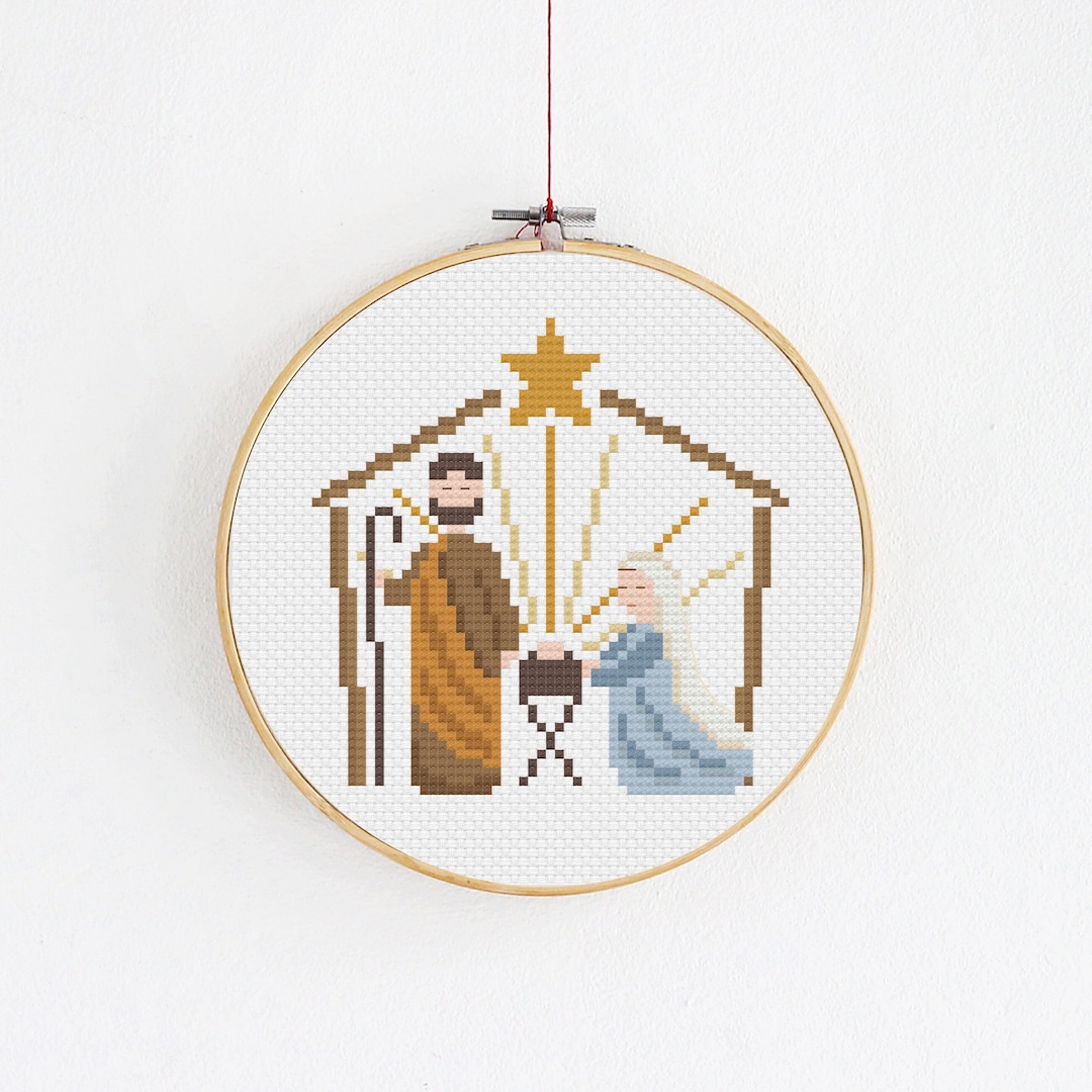 Small Nativity Scene Cross Stitch Pattern, DIY Christmas Craft