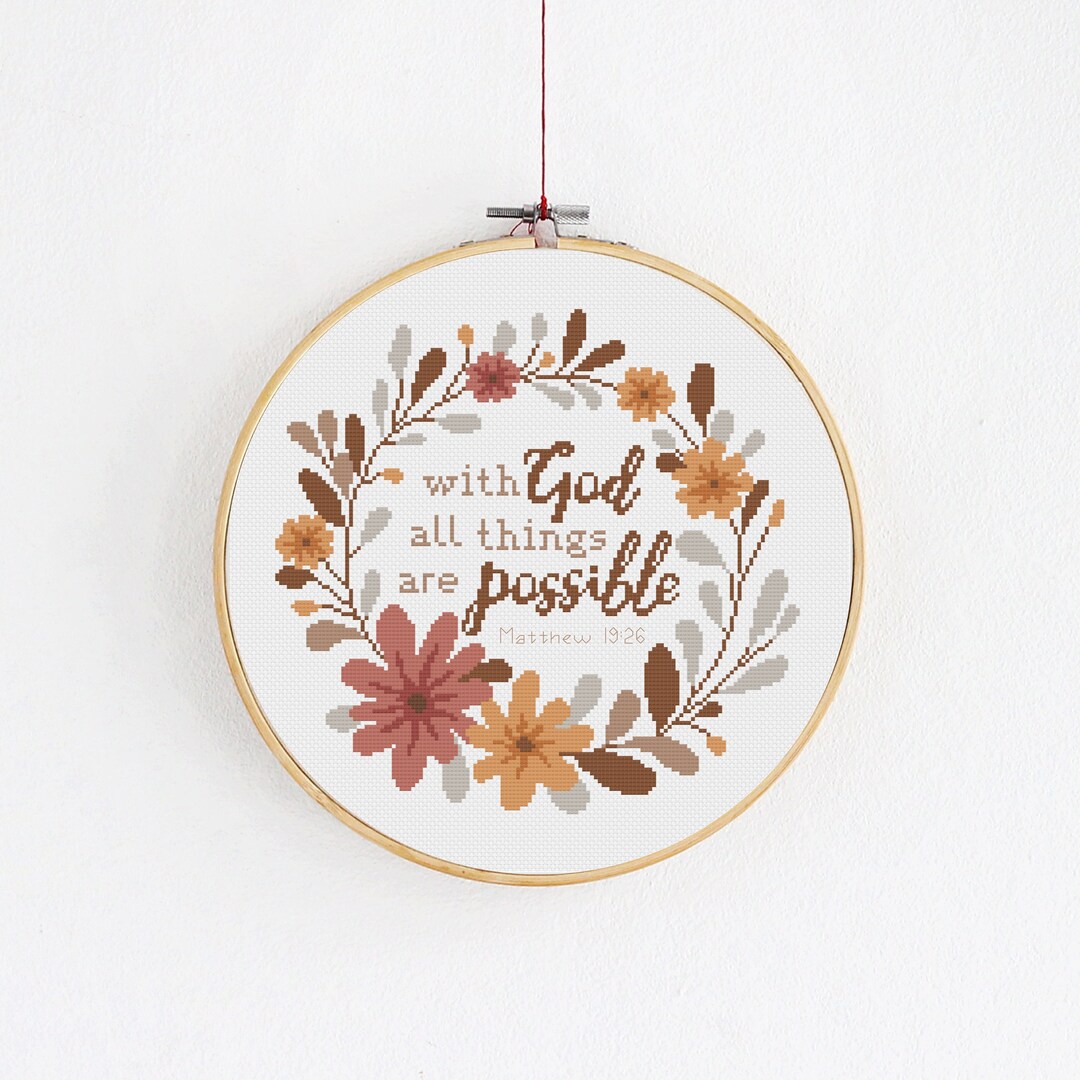 Religious Cross Stitch Pattern, Bible Verse in Floral Wreath, Matthew ...