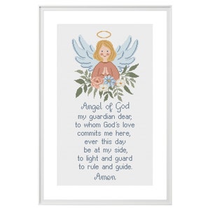 Angelo di Dio mio caro guardiano schema punto croce, decorazione della stanza della bambina, artigianato fai-da-te per neonati, arredamento della stanza della scuola materna, preghiera dei bambini