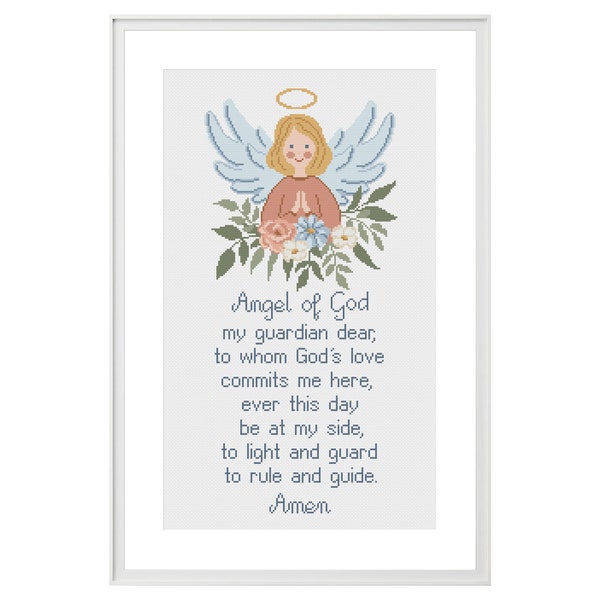 Angel of God my guardian dear cross stitch pattern, Baby girl room decoration, DIY craft for newborn, Nursery room decor, Children prayer