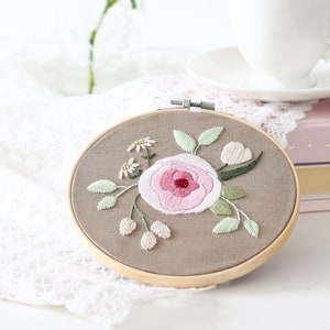 Hand embroidery pattern, Romantic floral bouquet with rose, Botanical DIY decoration, 6 inches hoop wall art decor, PDF tutorial with photos image 6