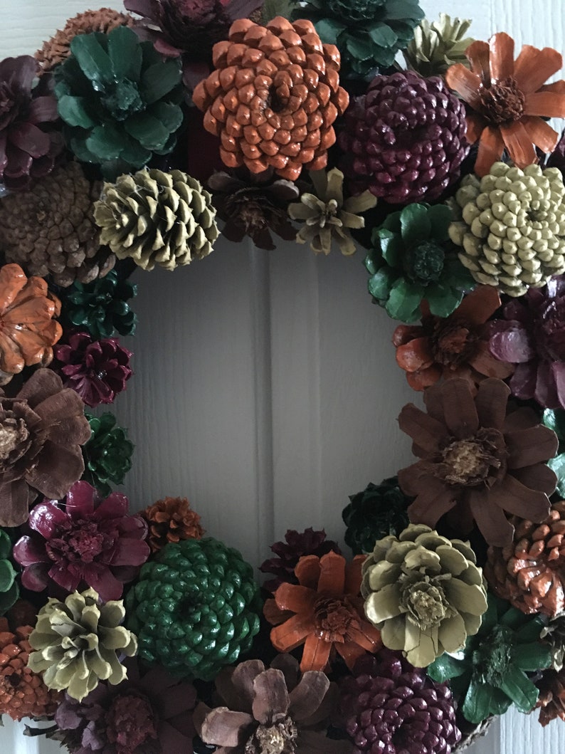 FALL pine cone flower door wreath 18 Etsy