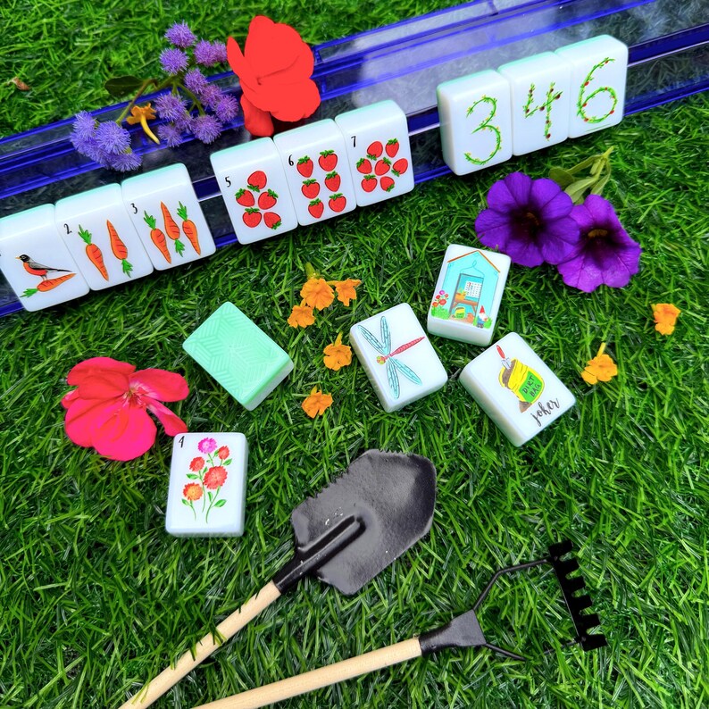 Conjunto de peças de Mahjong Jardim do Meio-Oeste: Ilustrações originais, presente para amantes de flores e jardins (feito sob encomenda) imagem 3