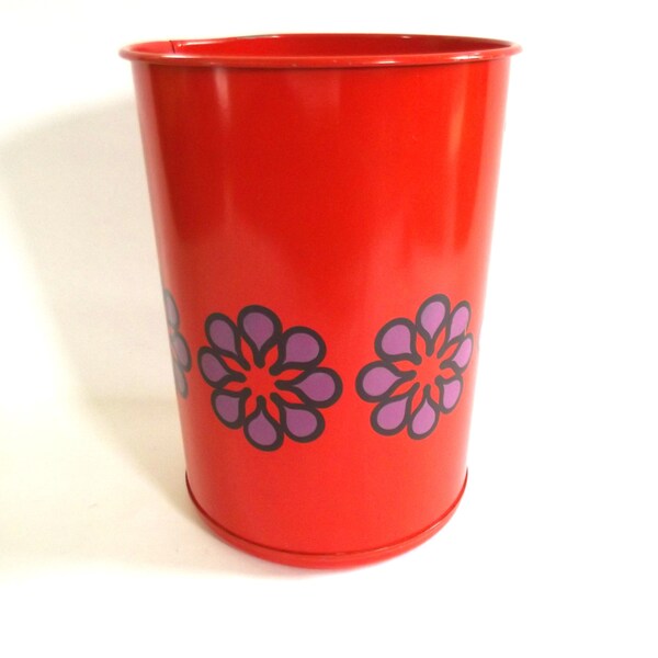 vintage orange metal waste bin, paper bin. 1970s, flower power, desk bin, Brabantia Holland