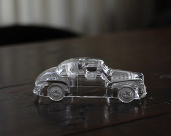 glass paperweight, desk ornament, presse papier, glass art, sports car, classic car