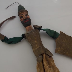 antique European wooden marionette puppet, knight puppet, antique decor, folk art