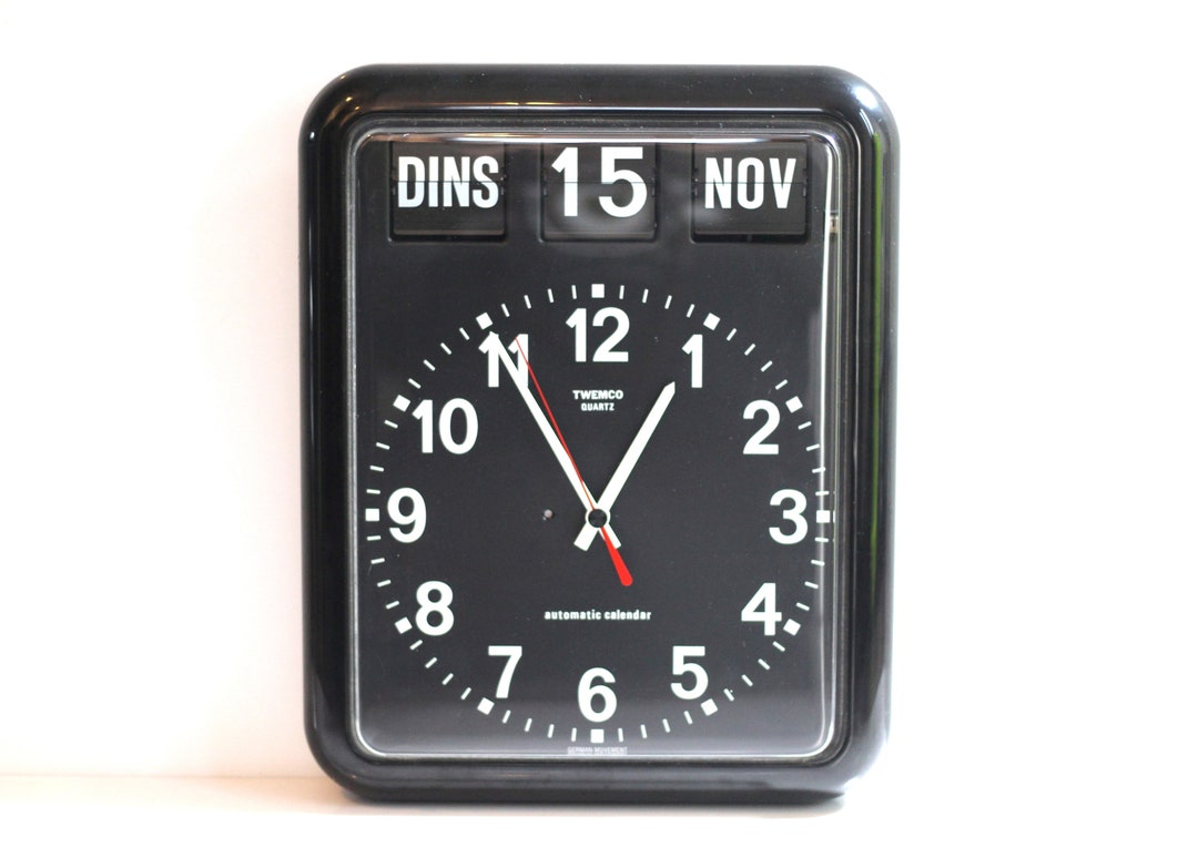 Twemco Modern Wall Clock Date Clock Flip Date Clock Black Etsy