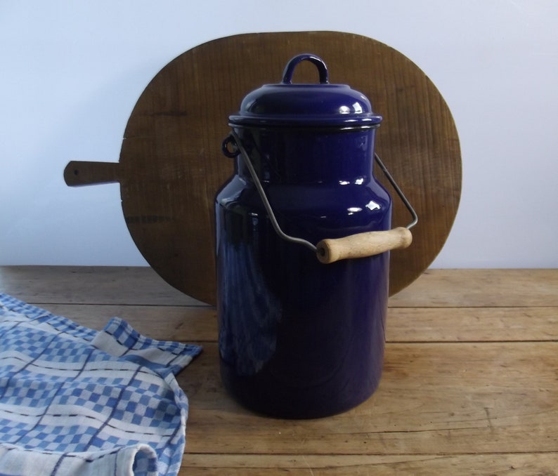 Antique blue enamel milk jug enamel water jug pitcher Etsy