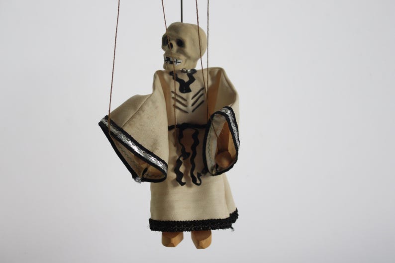 Vintage Marionette Skeleton Doll, Skull, Skeleton Miniature Theater ...