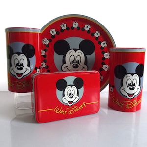 Walt Disney, Zestaw puszek Myszka Miki, zestaw kuchenny, taca, wystrój kuchni, Massily - Francja, wystrój kuchni retro, lata 90-te
