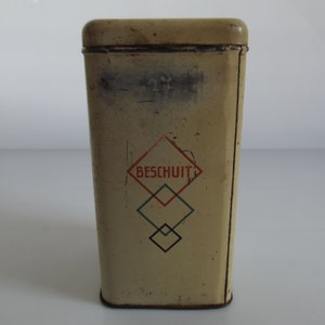 Dutch vintage Stereo beschuit cannister, rusk tin, decorative tin, old tin, 1932 / 1966 image 5