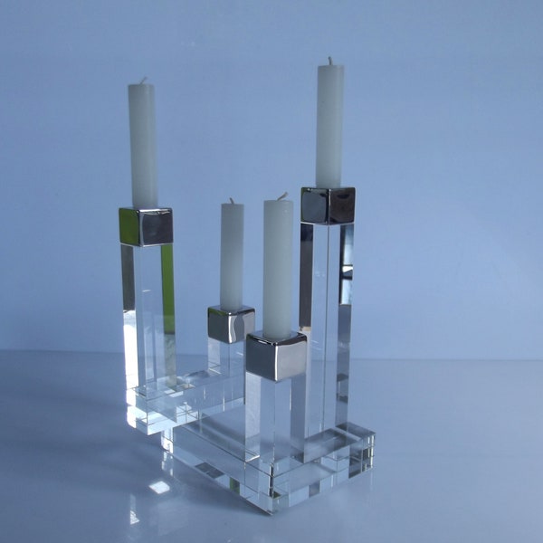 crystal glass candle holder, Orrefors - Sweden, design Martti Rytkönen, chimney candle holder, 4 arms, modern design