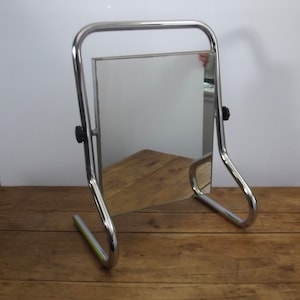 vintage table mirror, shaving mirror, make up mirror, dressing table, tubular furniture, 1960s, Bauhaus style mirror