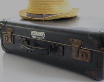 vintage rare KLM air crew suitcase, pilot's case, travel suitcase, vintage suitcase, blue suitcase, KLM airlines, Royal Dutch airlines 1950s