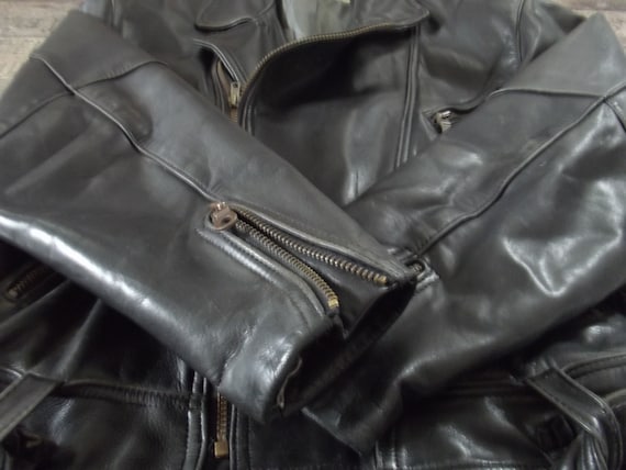 Vintage Black Leather Motorcycle Jacket, Motor Coat, Rockers Vintage Black Leather Motorcycle Jacket, Motor Coat, Rockers