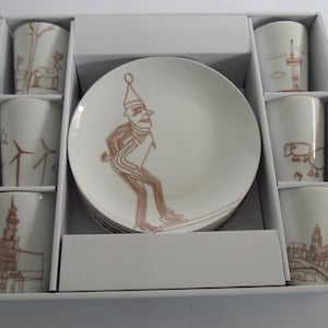 tableware set The Netherlands at the table, breakfast set, lunch set, 6 plates, 6 cups, Schoonhoven ceramics , Holland