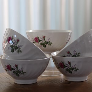 Set cafe au lait bowls, breakfast bowls, 60s, rose decor, French bowls, set of 5