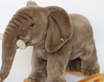 Steiff elefante mecedor vintage, animal mecedor, Steiff - Alemania, Knobf im ohr, elefante grande, elefante mecedor