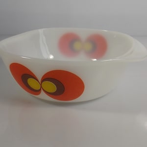 Jena glass, Carina, peacock eyes, dish, serving dish, bowl, oven dish, Schott & Mainz, Germany 1970s