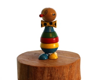 3 vintage wooden toy clown, stackable colorfull doll, Stacking blocks toy