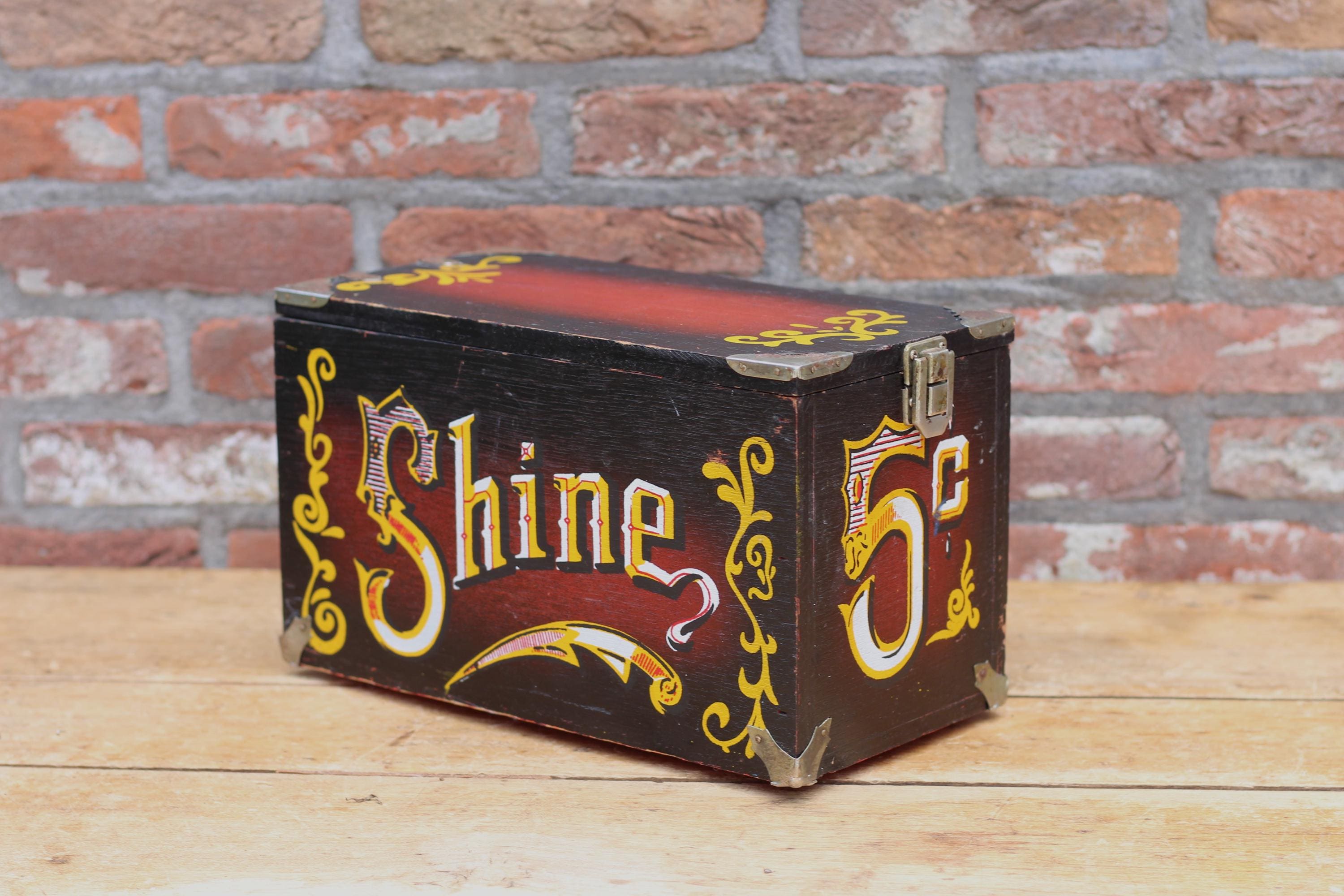 Vintage Shoe Shine Box, 5 Cent Shine, Wooden Box, Shabby Box