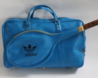 vintage and rare Adidas sports bag, tennis bag, racket bag, badminton bag, 70s sports bag, with racket
