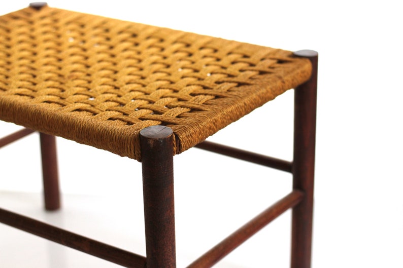 Danish 60s stool, footstool, foot rest,wooden stool with woven seat, mid century, Scandinavian stool image 4