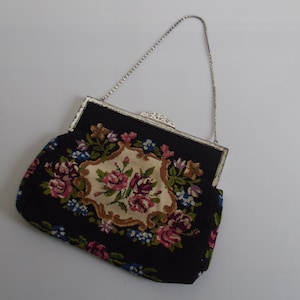 vintage tapestry bag, evening bag, clutch, cocktail bag, lady&#39;s bag, flower decor bag, 1950s