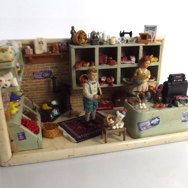 épicerie miniature, présentoir de magasin d'antiquités, diorama, magasin du passé, magasin de maison de poupée