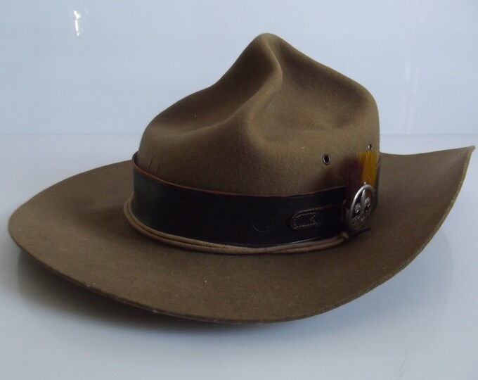 Vintage Boy Scout Hat, Scoutmaster Hat, Traditonal Hat With Hat Plume