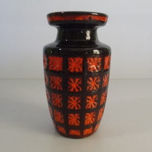 fat lava vase, Scheurich - west Germany, 1970s vase,Prisma vase, art pottery vase, orange , brown