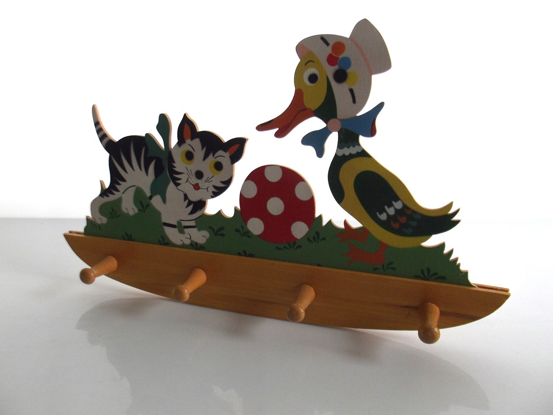 Vintage 50s Children's Coat Rack, Wooden Coat Rack, Fairy Coat Rack