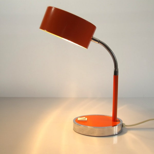 vintage 1970s orange desk lamp, table lamp, funky lamp, space age