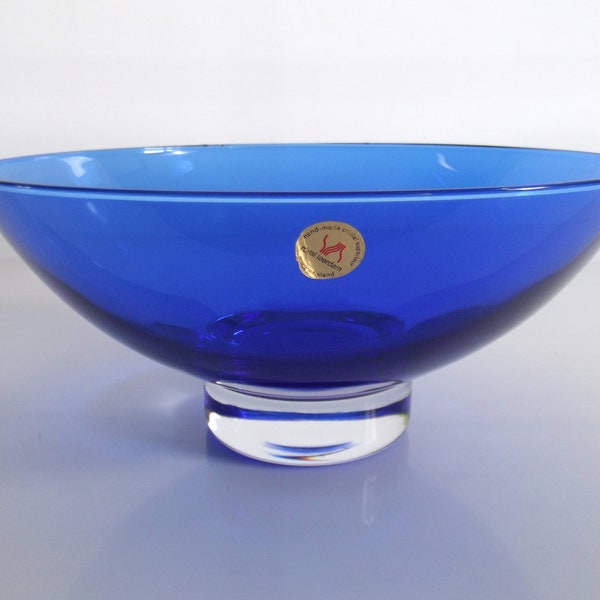 Leerdam Holland, blue glass bowl, design; Siem van de Marel, fruit bowl, fruit dish, Royal Leerdam glass factory Holland