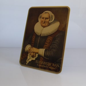 cigar advertisement sign, tin plate sign, elisabeth Bas cigars, Dutch cigar brand 1960s, metal counter sign