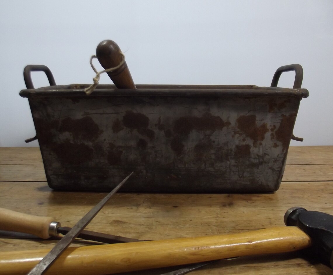 Antique Heavy Industrial Metal Bin With Riveted Handles Etsy