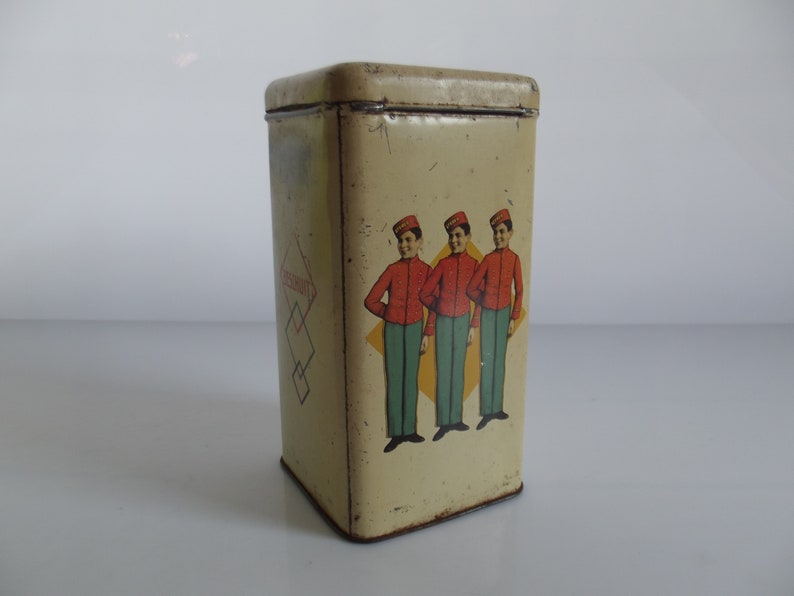 Dutch vintage Stereo beschuit cannister, rusk tin, decorative tin, old tin, 1932 / 1966 image 1