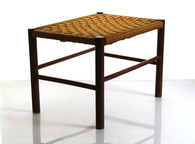 Danish 60s stool, footstool, foot rest,wooden stool with woven seat, mid century, Scandinavian stool image 2