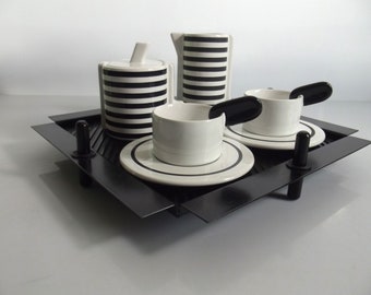 Massimo Materassi ceramic coffee set, Mas Firenze Italy, Post modern serving set, Memphis style, espresso set, 1980s