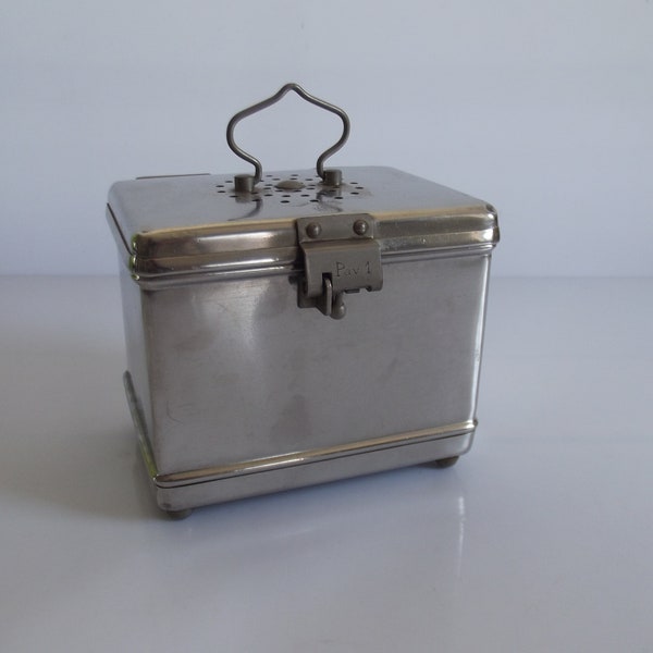 Vintage small medical sterilizer, metal container, stainless steel box, Mindeno, made in Holland, collectable item