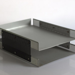 vintage metal double desk tray, document tray, A4 tray, post modern design, 90s