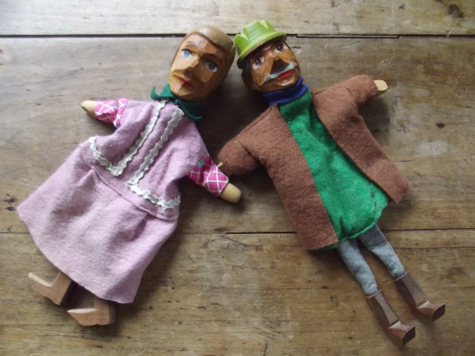 German Folkart Hand Puppets Handcarved Wooden Dolls Punch Etsy